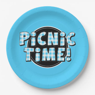 Papieren Bord Picnick Tijd Lichtblauw Gingham Patr