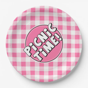 Papieren Bord Picnick Tijd Roze Gingham Patroon