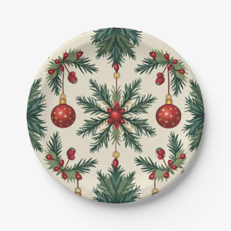 Papieren Borden, 7" Ronde Papier Bord (Kerst)