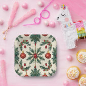 Papieren Borden, 7" Vierkant Papier Bord (kerst) (Feest)