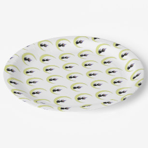 Papieren Borden 9 inch/zwart kat op maan Bordje