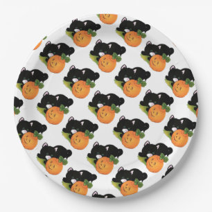 Papieren Borden 9-inch/zwarte kat en pompoen Bordje