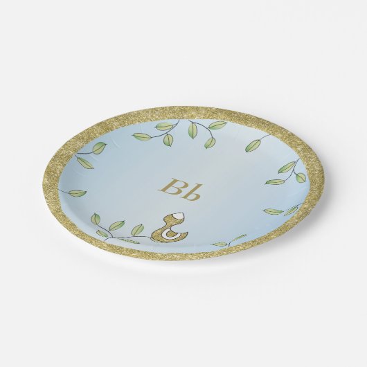 Papieren Borden Blauw "gouden vogels" Papieren Bordje (Gekanteld)