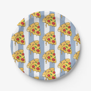 Papieren borden, Blauwe & Witte Streep Pizza Kaas Bordje