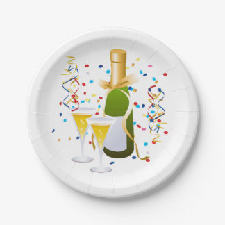 Papieren Borden/champagne en bril Bordje