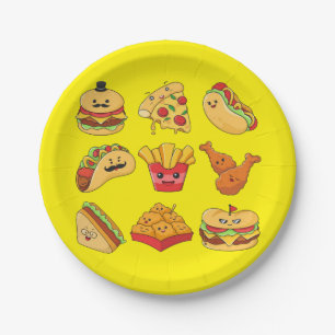 Papieren borden, Gele Tacos Friet Hotdogs Hamburge Bordje