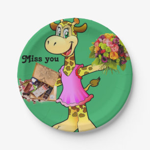 Papieren Borden, Giraffe Floral Chocolate Miss u Bordje