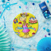 Papieren Borden, Giraffe Happy Birthday Cake Yello Papieren Bordje (Feest)