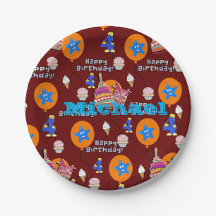 Papieren Borden, Happy 4th Birthday #4 ballonnen Papieren Bordje