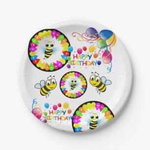 Papieren Borden, Happy Birthday Balloons Bumblebee Papieren Bordje