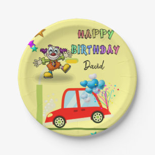 Papieren Borden, Happy Birthday Clown-auto Papieren Bordje