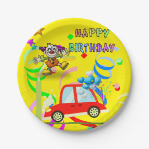 Papieren Borden, Happy Birthday Clown Confetti Papieren Bordje