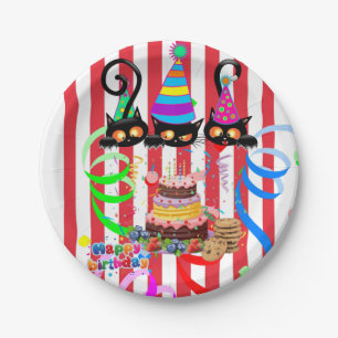 Papieren Borden, Happy Birthday Confetti Cats Cake Bordje