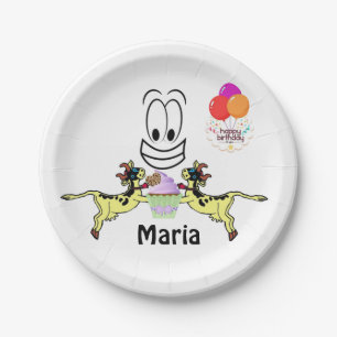 Papieren Borden, Happy Birthday Koe Cupcake Papieren Bordje