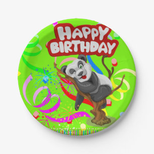 Papieren Borden, Happy Birthday Panda Beer Confett Bordje