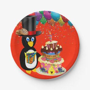Papieren Borden, Happy Birthday Penguin Papieren Bordje