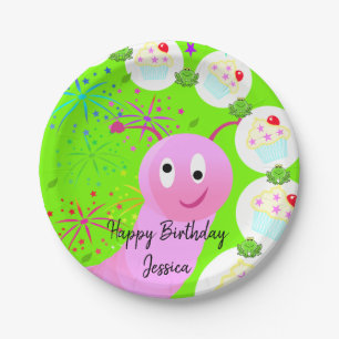Papieren Borden, Happy Birthday Pink Fairy Worm Bordje
