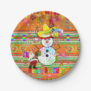 Papieren Borden, Happy Birthday Snowman Christmas Bordje