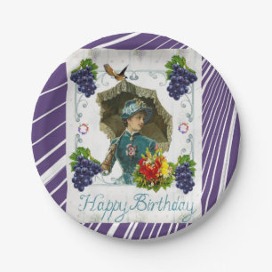 Papieren Borden, Happy Birthday Victoriaans Stripe Bordje