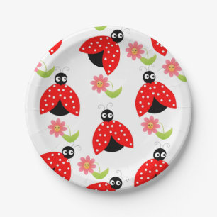 Papieren Borden, Ladybug Floral Flowers Bordje