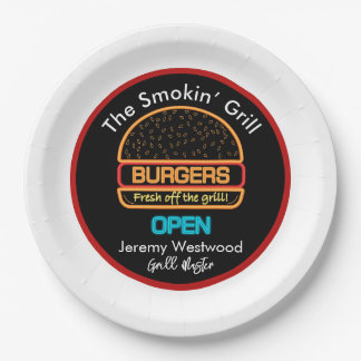 Papieren borden met achtertuin Grill Master Burger Bordje