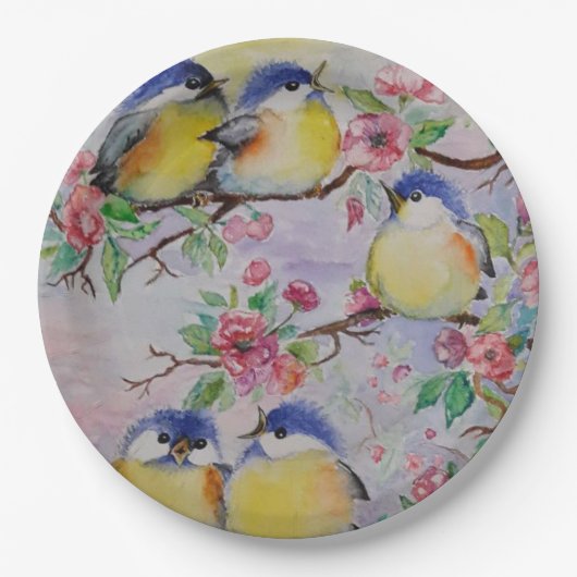 Papieren borden met lente vogels bordje (Voorkant)