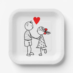Papieren borden met lief koppeltje bordje