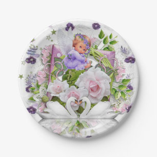 Papieren Borden, Paarse Baby Angel Bloemen Bordje