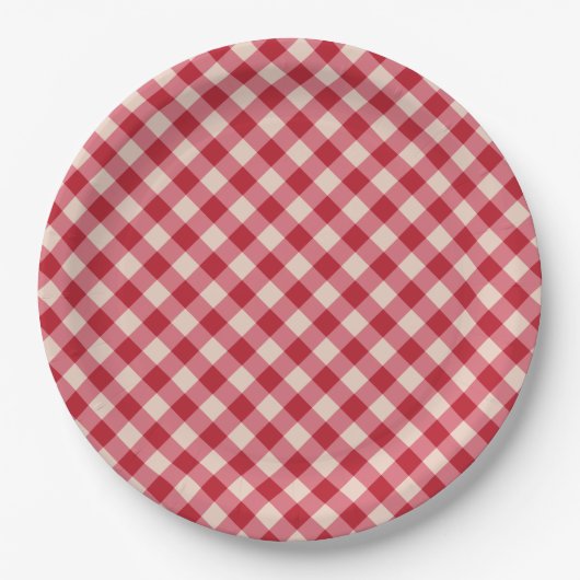 Papieren Borden - Red Gingham Pattern Bordje (Voorkant)