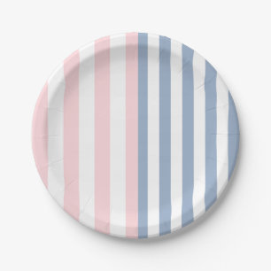 Papieren borden, roze blauw en witte streep bordje