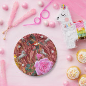 Papieren Borden, roze roze bloemen paarden Papieren Bordje (Feest)