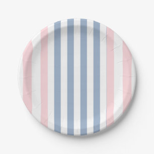Papieren borden, roze & wit blauwe streep bordje