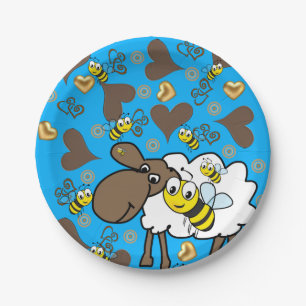 Papieren Borden, schaap bruin hartenblauw Bordje