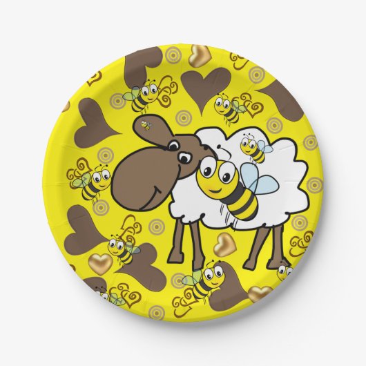 Papieren Borden, schaap Bumblebee bruin Hartengeel Papieren Bordje (Voorkant)