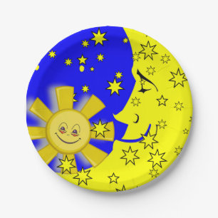 Papieren Borden, Sun Moon Yellow Stars Papieren Bordje