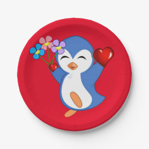 Papieren borden Valentijnsdag, Penguin Hearts Bordje