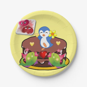 Papieren borden Valentijnsdag, Penguin Hearts Bordje