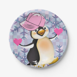 Papieren borden Valentijnsdag, Penguin Hearts Papieren Bordje