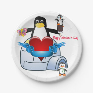 Papieren borden Valentijnsdag, Penguin Hearts Papieren Bordje