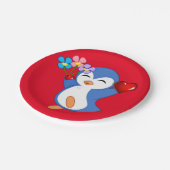 Papieren borden Valentijnsdag, Penguin Hearts Papieren Bordje (Gekanteld)