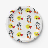 Papieren borden Valentijnsdag, Penguin Hearts Papieren Bordje (Voorkant)