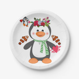 Papieren borden Valentijnsdag, Penguin Hearts Papieren Bordje
