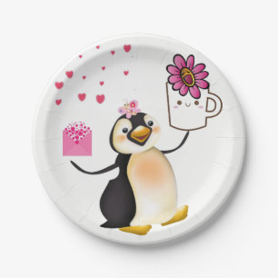 Papieren borden Valentijnsdag, Penguin Hearts Papieren Bordje