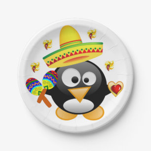 Papieren borden Valentijnsdag, Penguin Hearts Papieren Bordje