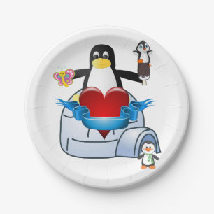 Papieren borden Valentijnsdag, Pinguïn Harten Bordje