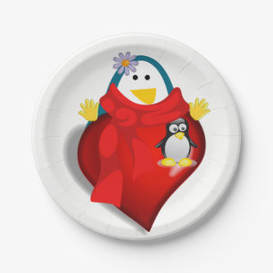 Papieren borden Valentijnsdag, Pinguïn Harten Bordje