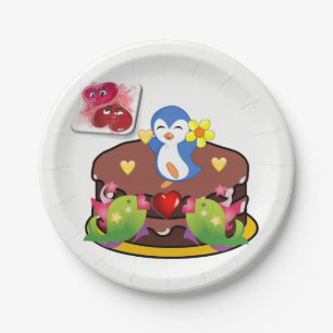 Papieren borden Valentijnsdag, Pinguïn Hartjes Bordje