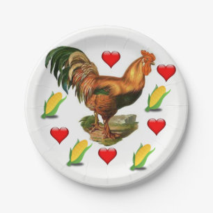 Papieren borden Valentijnsdag Rooster Vintage Bordje