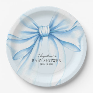 Papieren borden voor baby shower met leuke strik. bordje