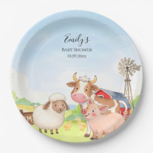 Papieren borden voor babyfeestje met boerderijdier